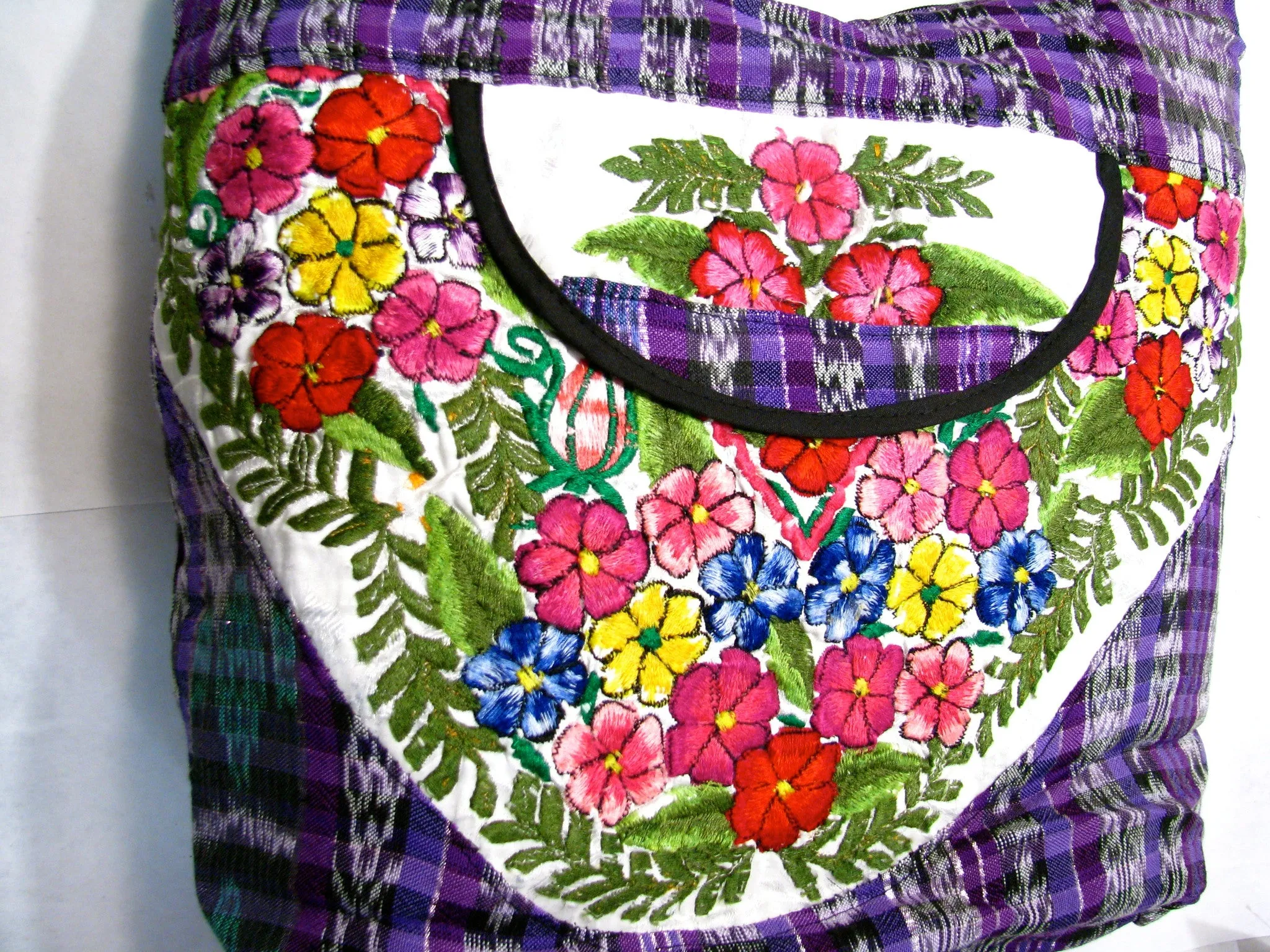 GUATEMALA PURSE HAND EMBROIDERED FLOWERS HOBO BAG X-LARGE GPL011