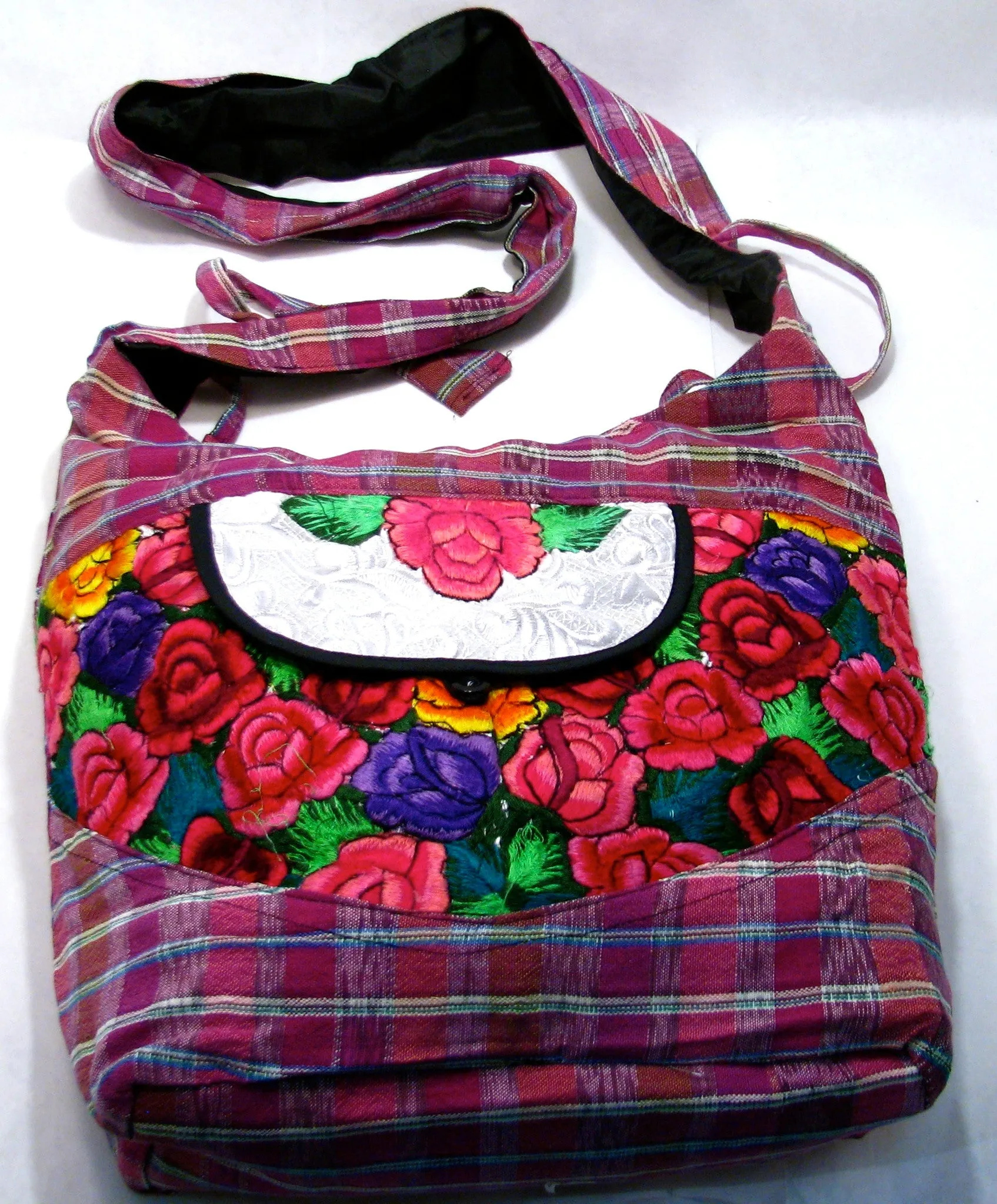 GUATEMALA PURSE HAND EMBROIDERED FLOWERS HOBO BAG X-LARGE GPL012