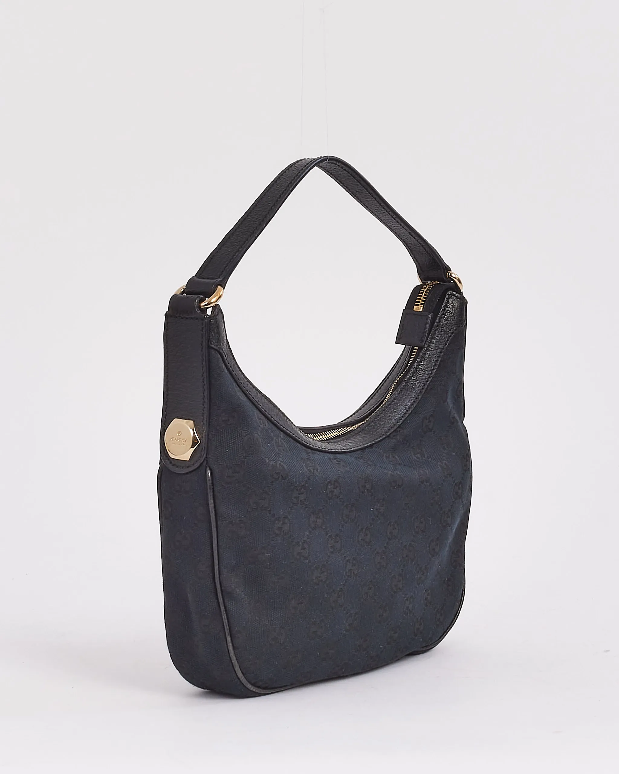 Gucci Black Monogram GG Canvas Small Hobo Bag
