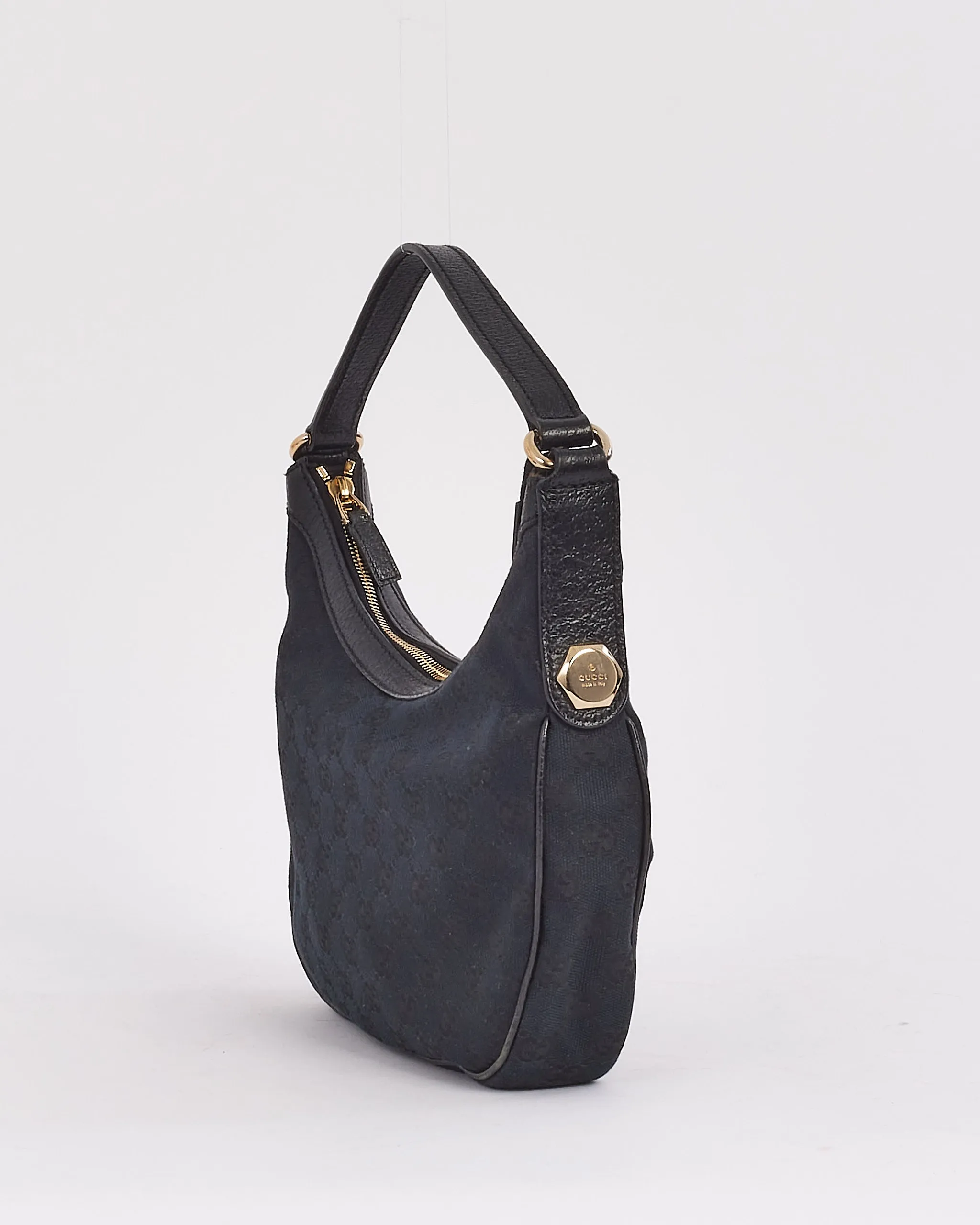 Gucci Black Monogram GG Canvas Small Hobo Bag