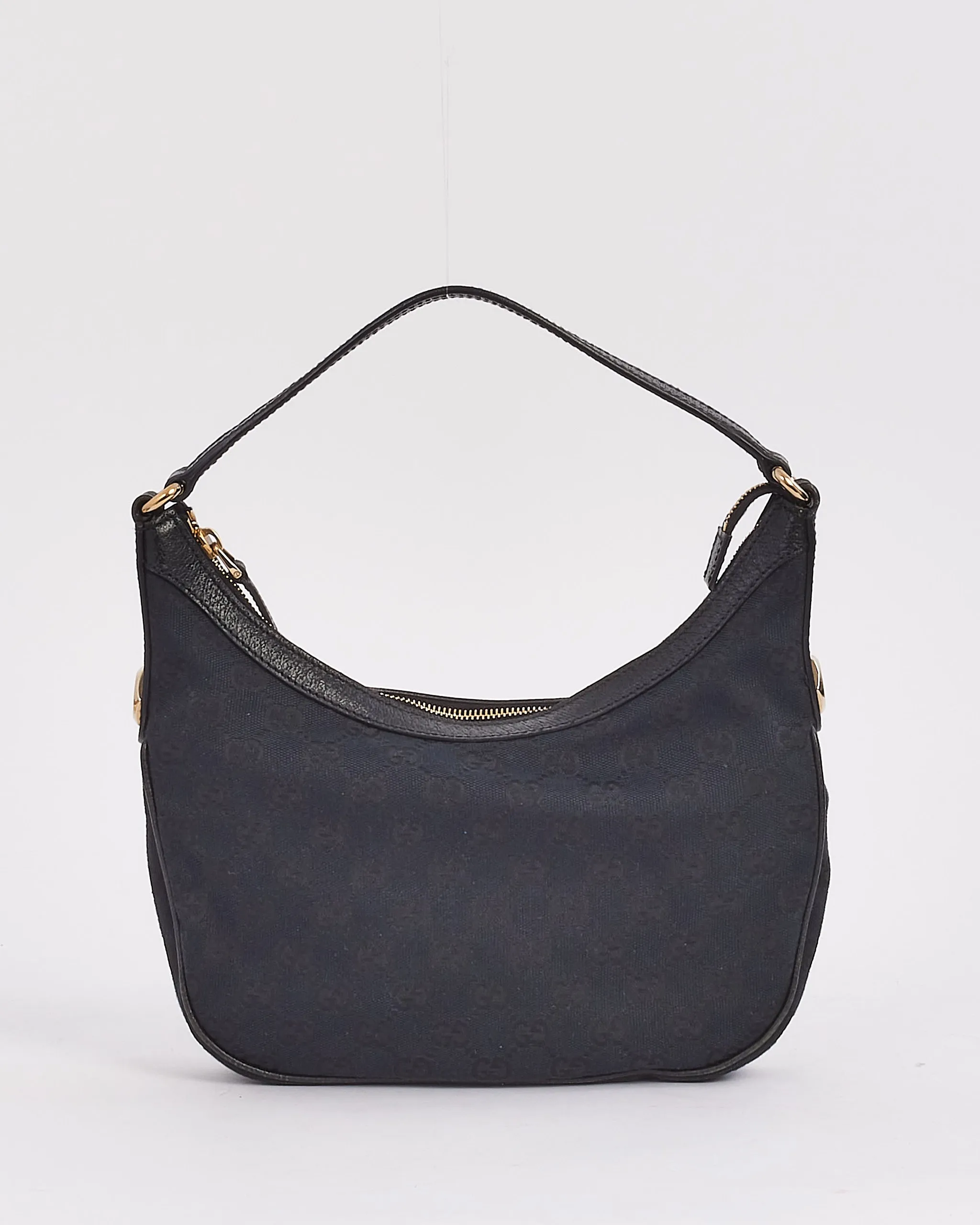 Gucci Black Monogram GG Canvas Small Hobo Bag