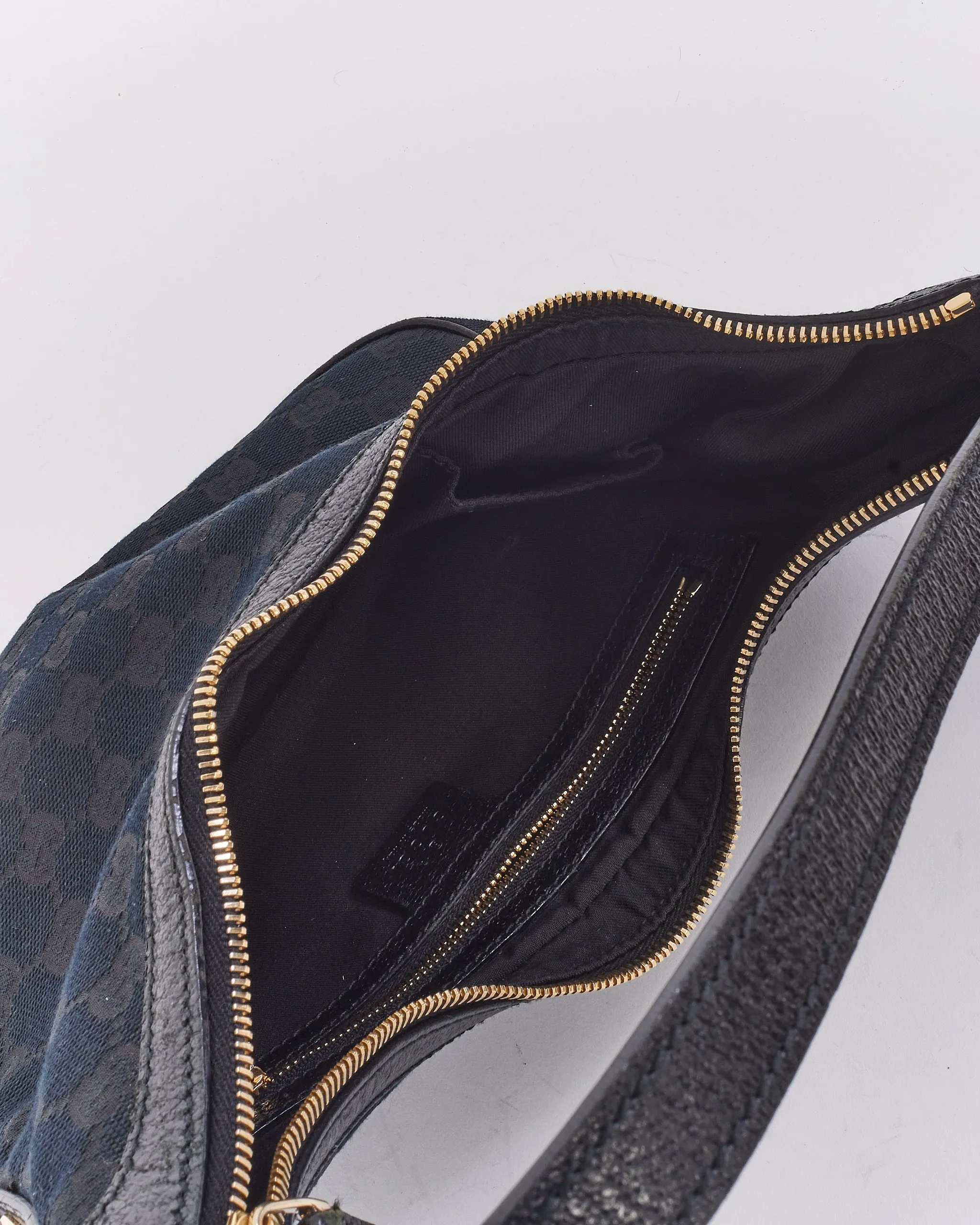 Gucci Black Monogram GG Canvas Small Hobo Bag
