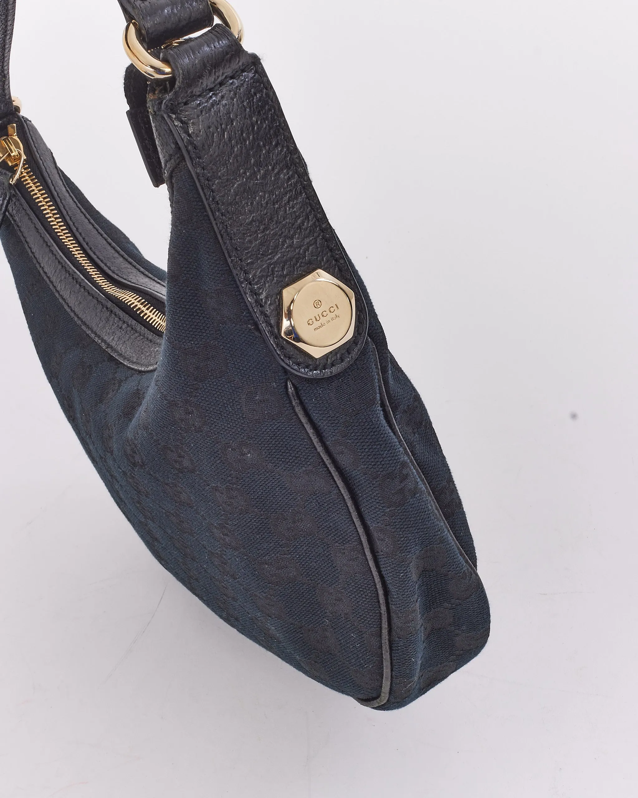 Gucci Black Monogram GG Canvas Small Hobo Bag