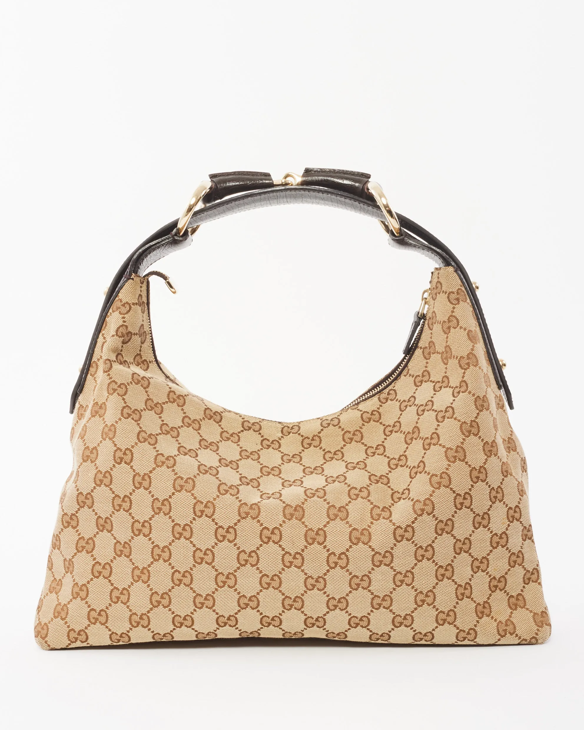 Gucci Brown GG Monogram Canvas Horsebit Hobo Shoulder Bag
