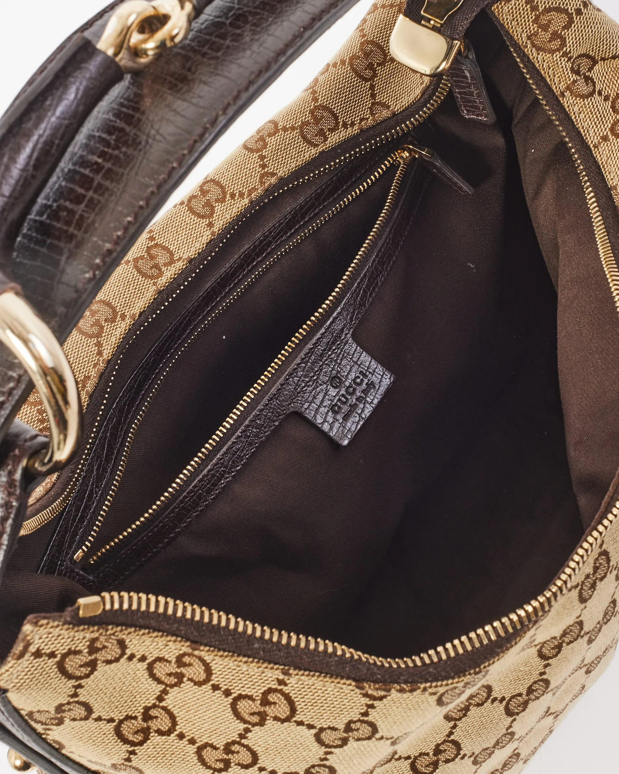 Gucci Brown GG Monogram Canvas Horsebit Hobo Shoulder Bag