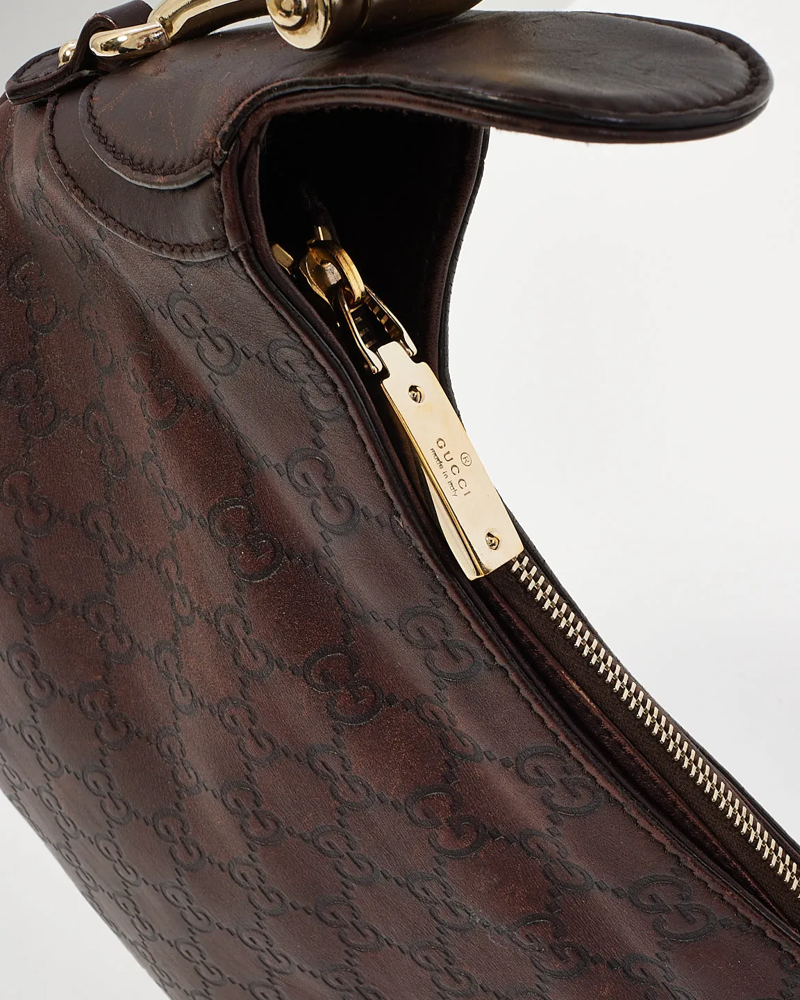 Gucci Brown Signature GG Leather Horsebit Hobo Bag