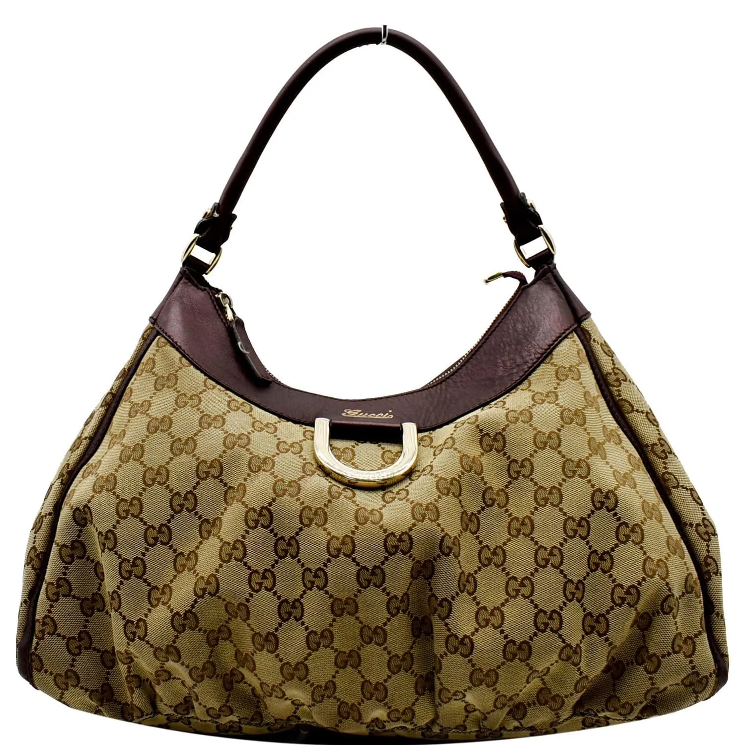 GUCCI D Ring Large Monogram Hobo Bag Brown 189833