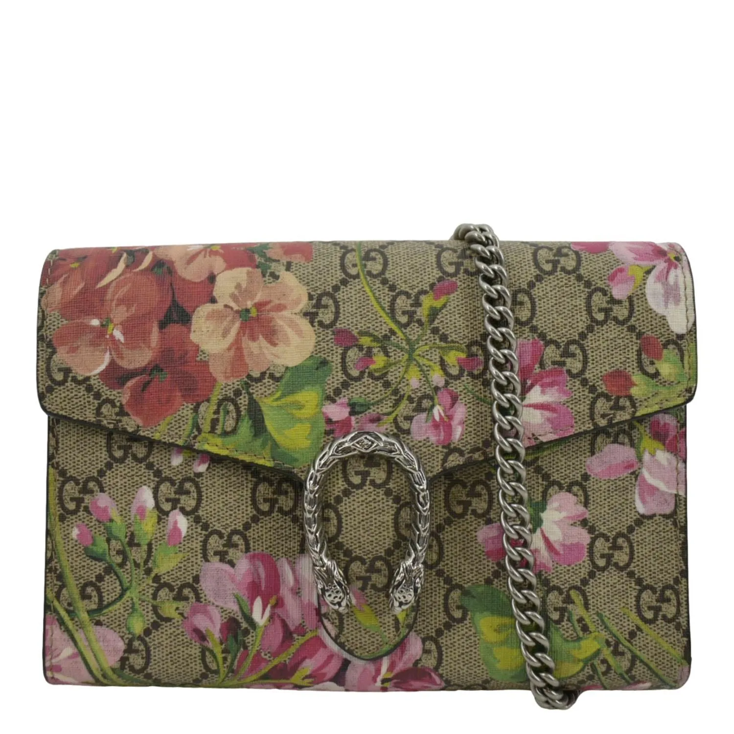 GUCCI Dionysus Blooms GG Supreme Crossbody Chain Wallet Pink 401231