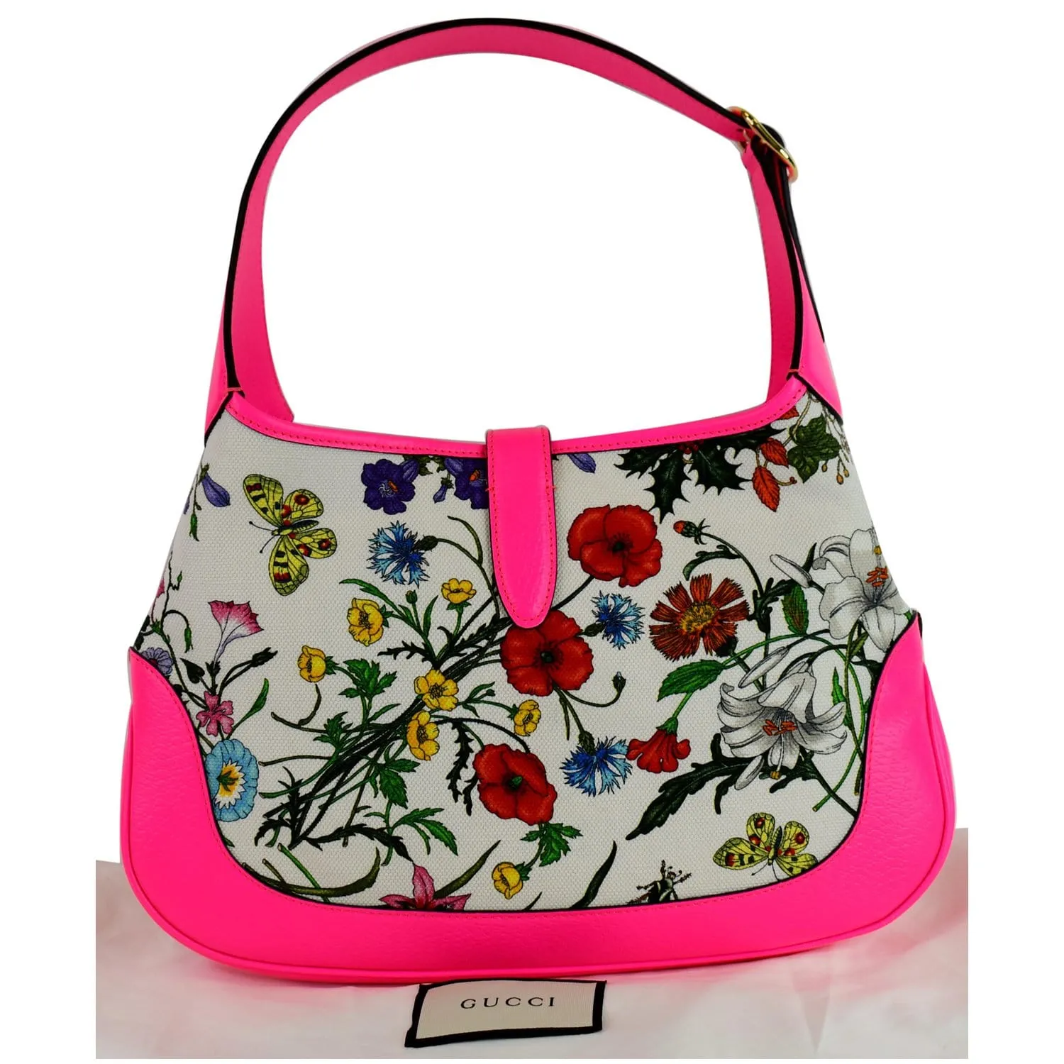 GUCCI Flora Jackie Medium Canvas Hobo Bag Pink 550152