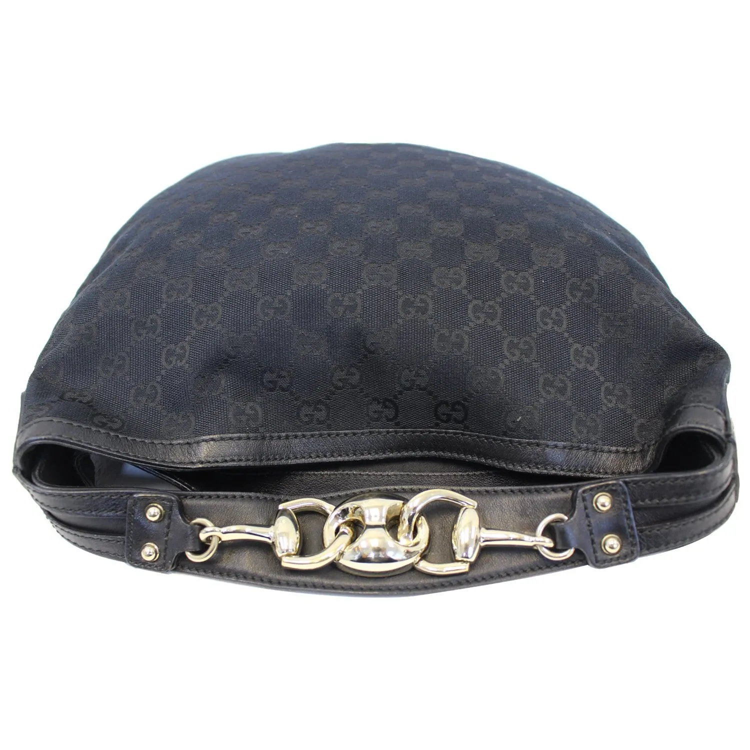GUCCI GG Canvas Horsebit Medium Wave Hobo Bag Black