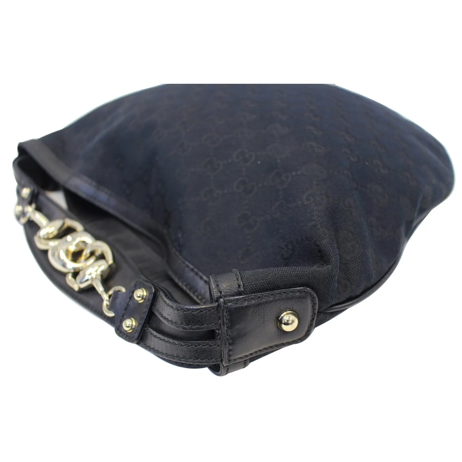 GUCCI GG Canvas Horsebit Medium Wave Hobo Bag Black