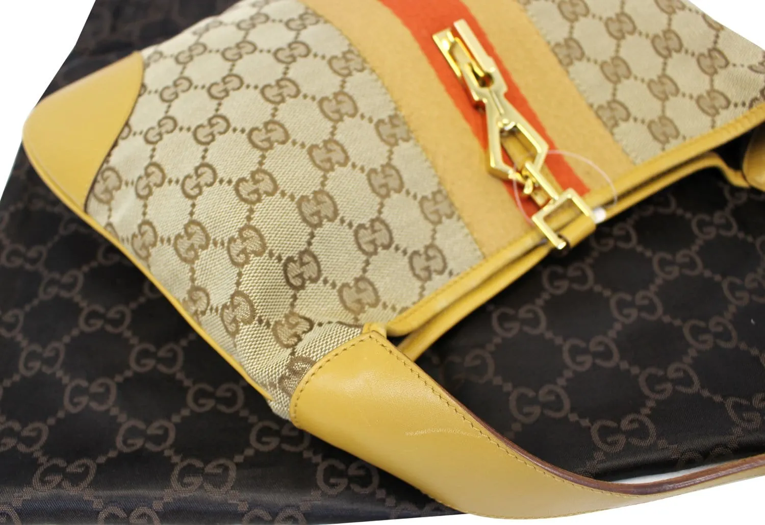 GUCCI GG Canvas/Leather Jackie Shoulder Hobo Bag