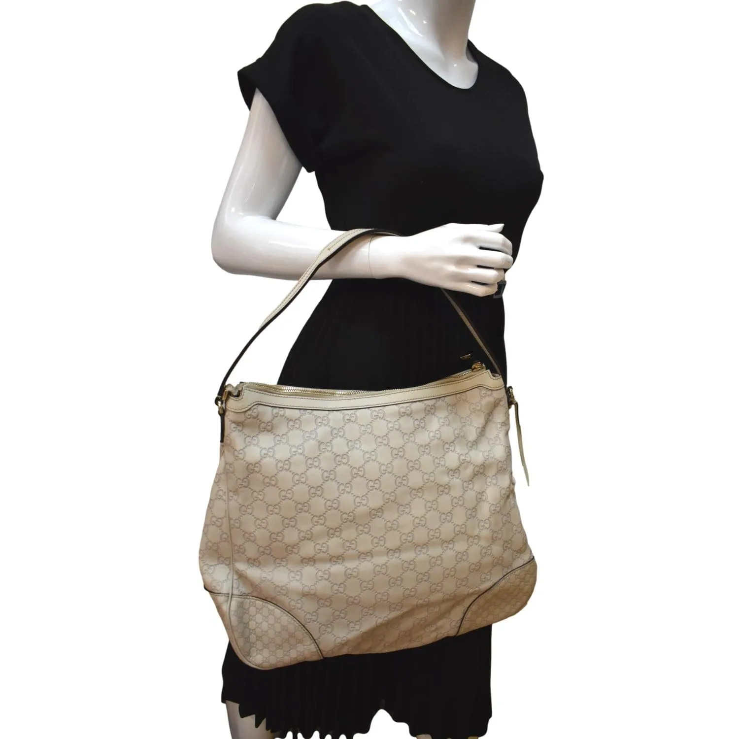 GUCCI GG Guccissima Leather Hobo Bag Ivory 336754