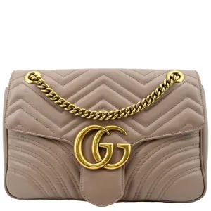 GUCCI GG Marmont Flap Matelasse Leather Crossbody Bag Dusty Pink 443496