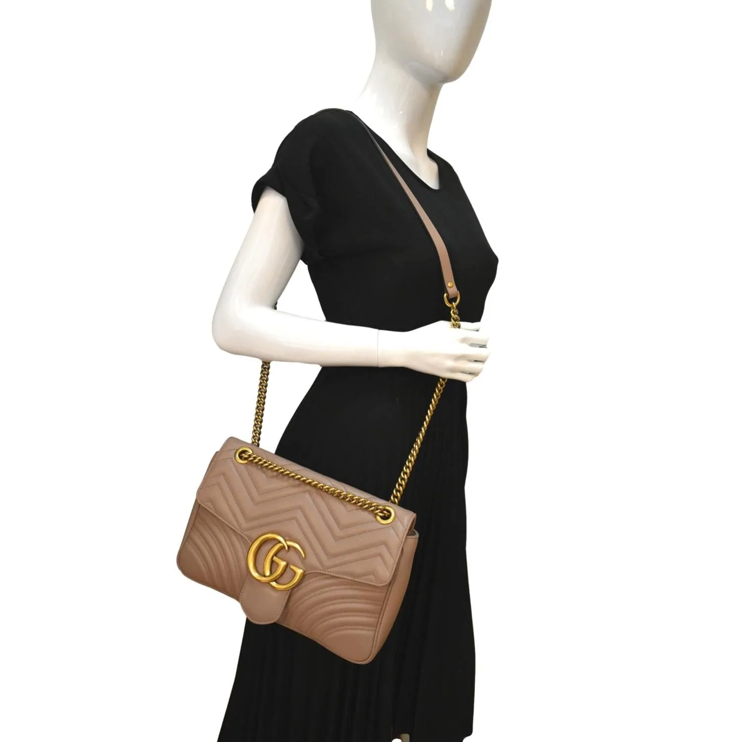 GUCCI GG Marmont Flap Matelasse Leather Crossbody Bag Dusty Pink 443496