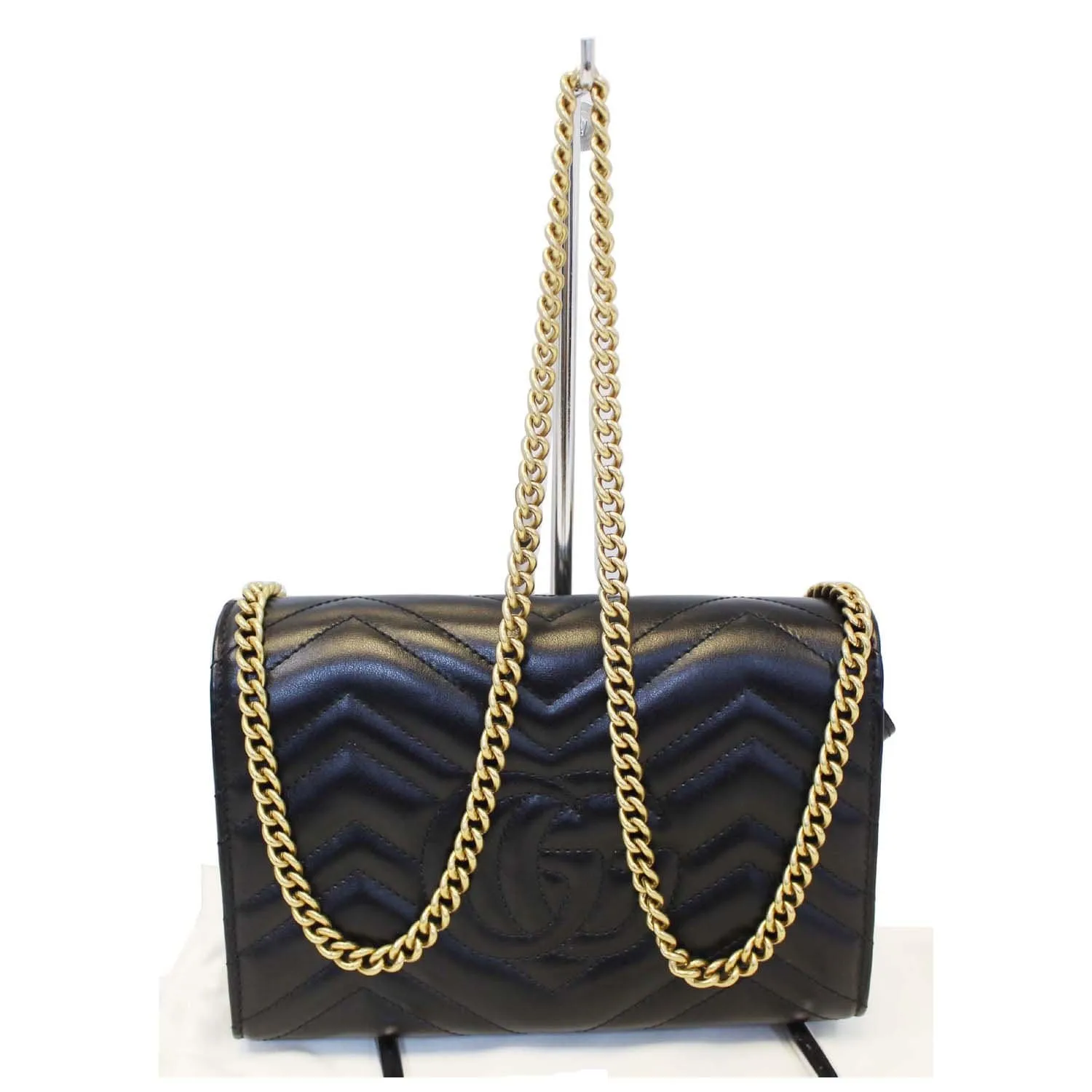 GUCCI GG Marmont Matelasse Black Leather Mini Crossbody Bag