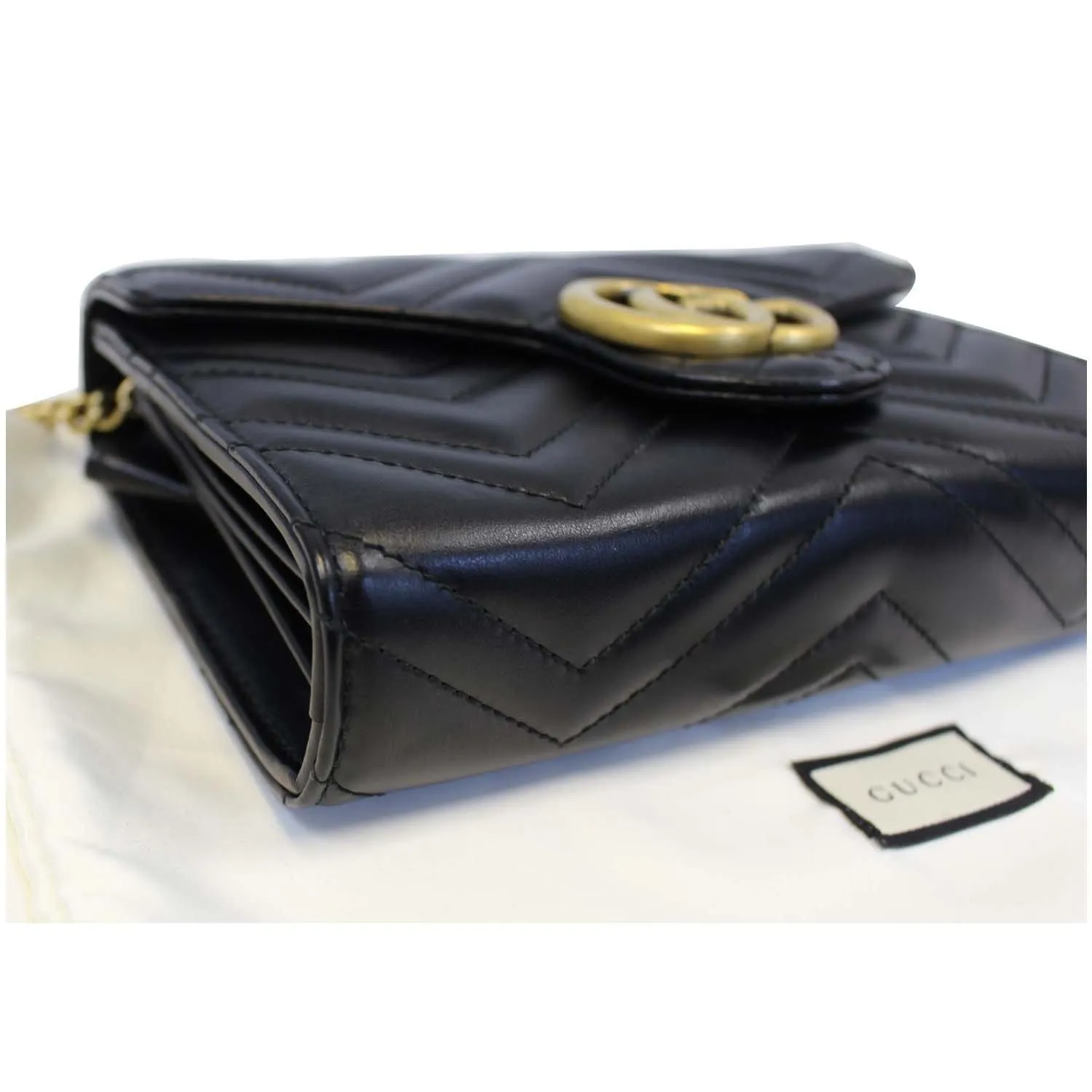 GUCCI GG Marmont Matelasse Black Leather Mini Crossbody Bag