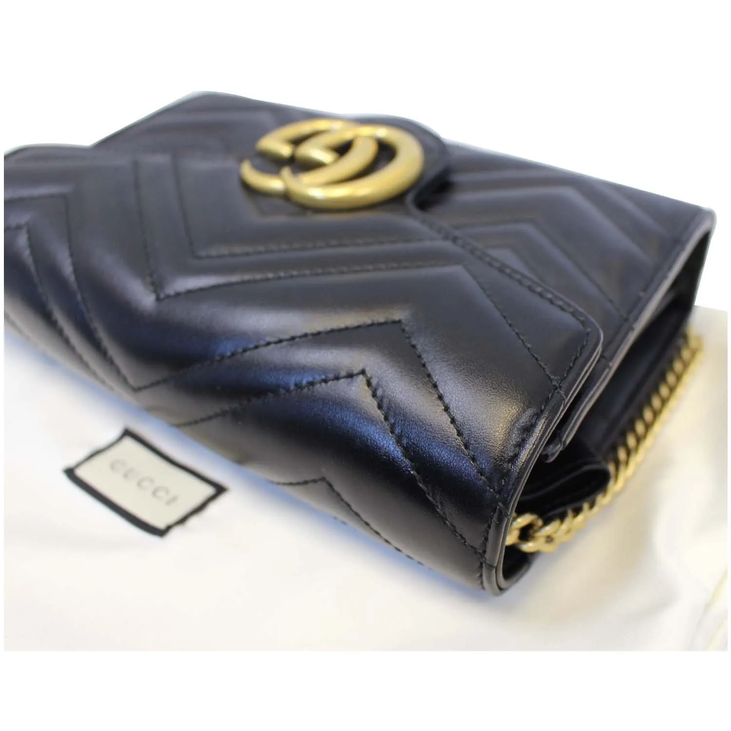 GUCCI GG Marmont Matelasse Black Leather Mini Crossbody Bag