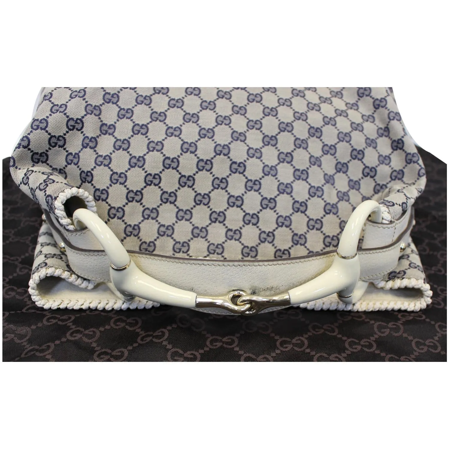 GUCCI Horsebit GG Canvas Large Hobo Bag Blue/White 114900