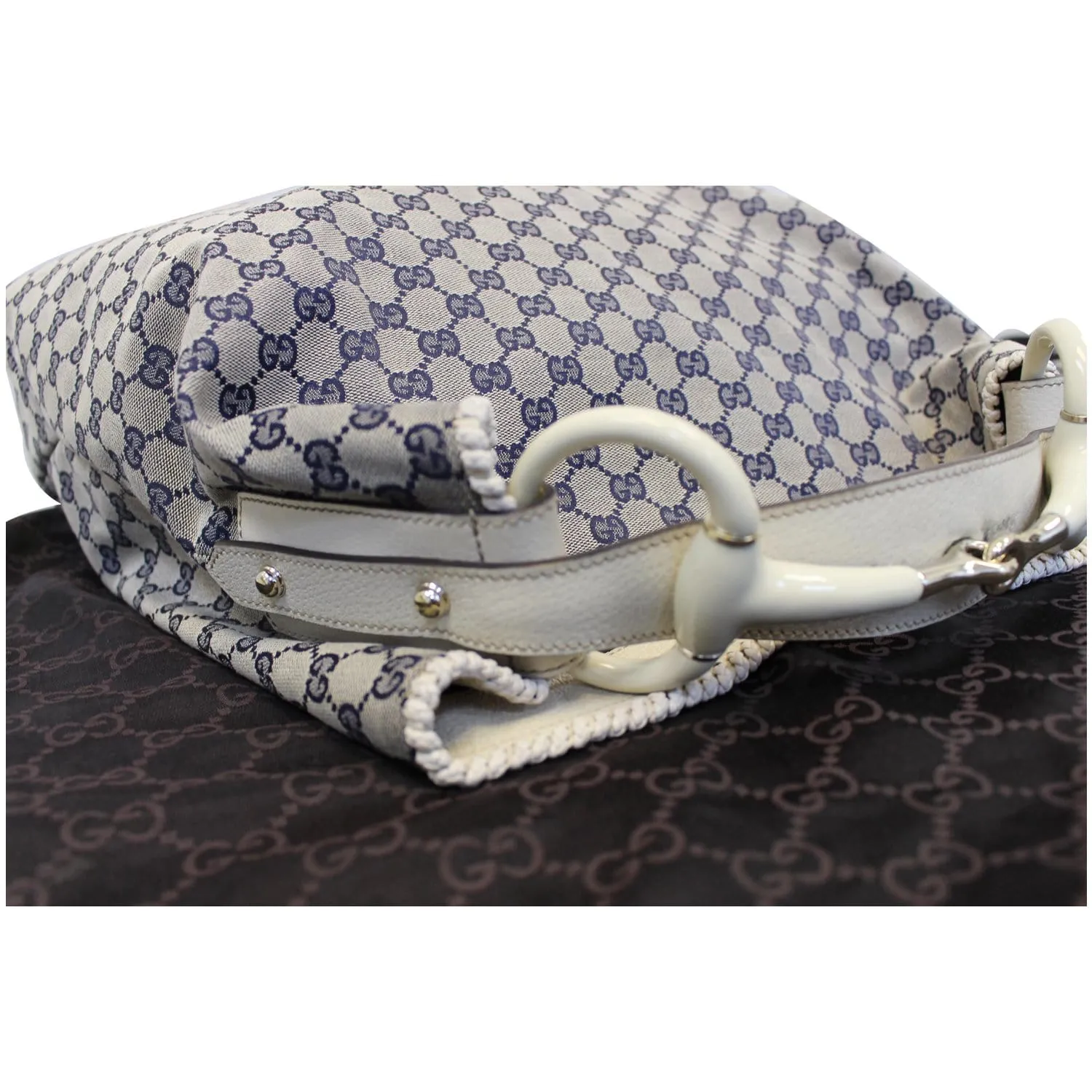 GUCCI Horsebit GG Canvas Large Hobo Bag Blue/White 114900