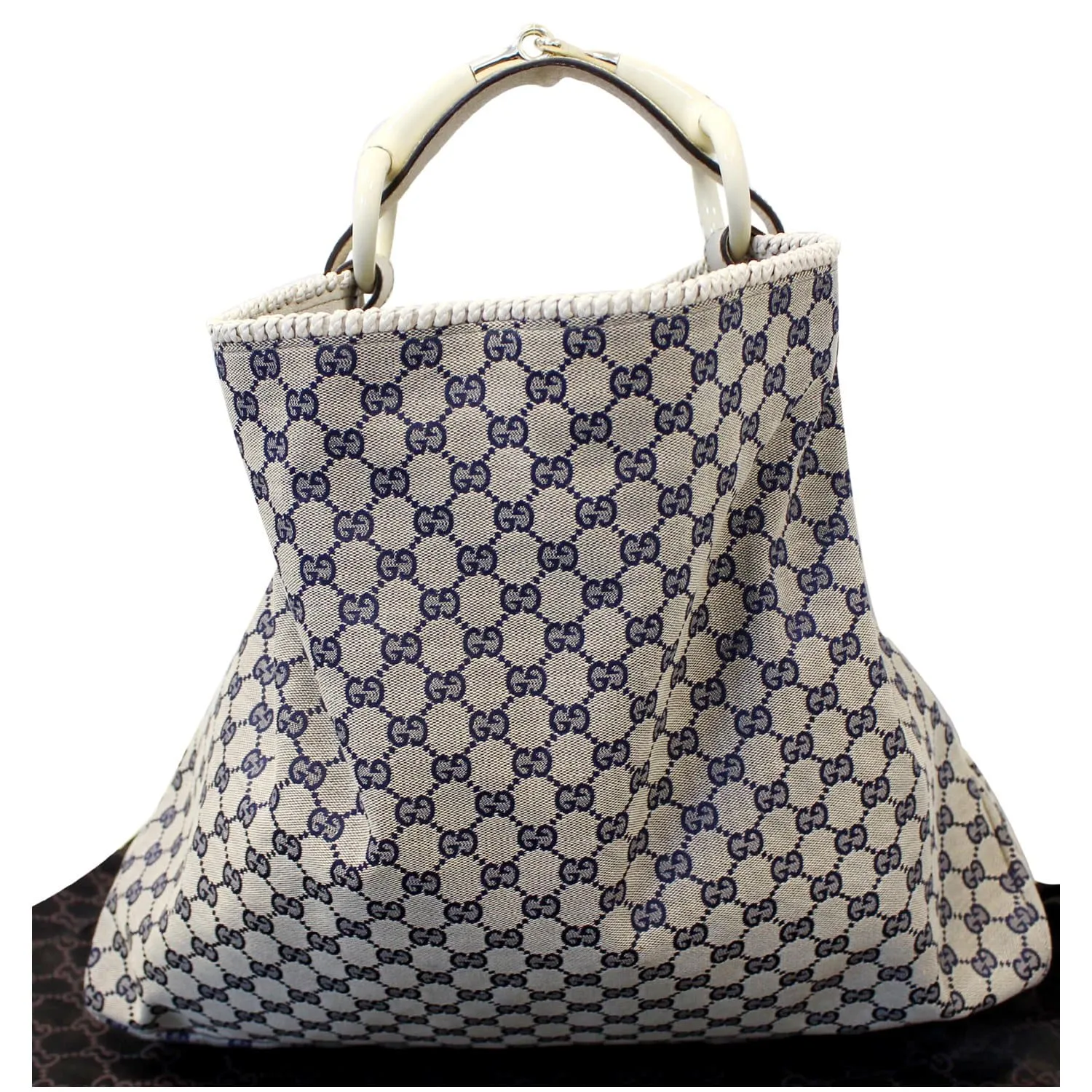 GUCCI Horsebit GG Canvas Large Hobo Bag Blue/White 114900