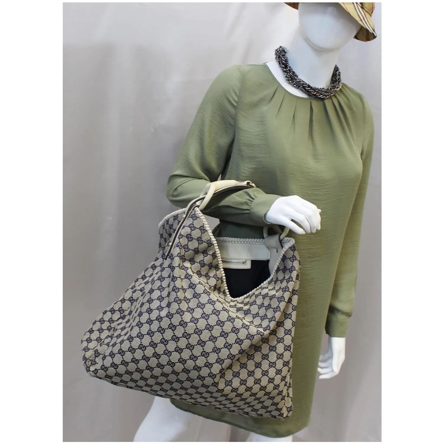 GUCCI Horsebit GG Canvas Large Hobo Bag Blue/White 114900