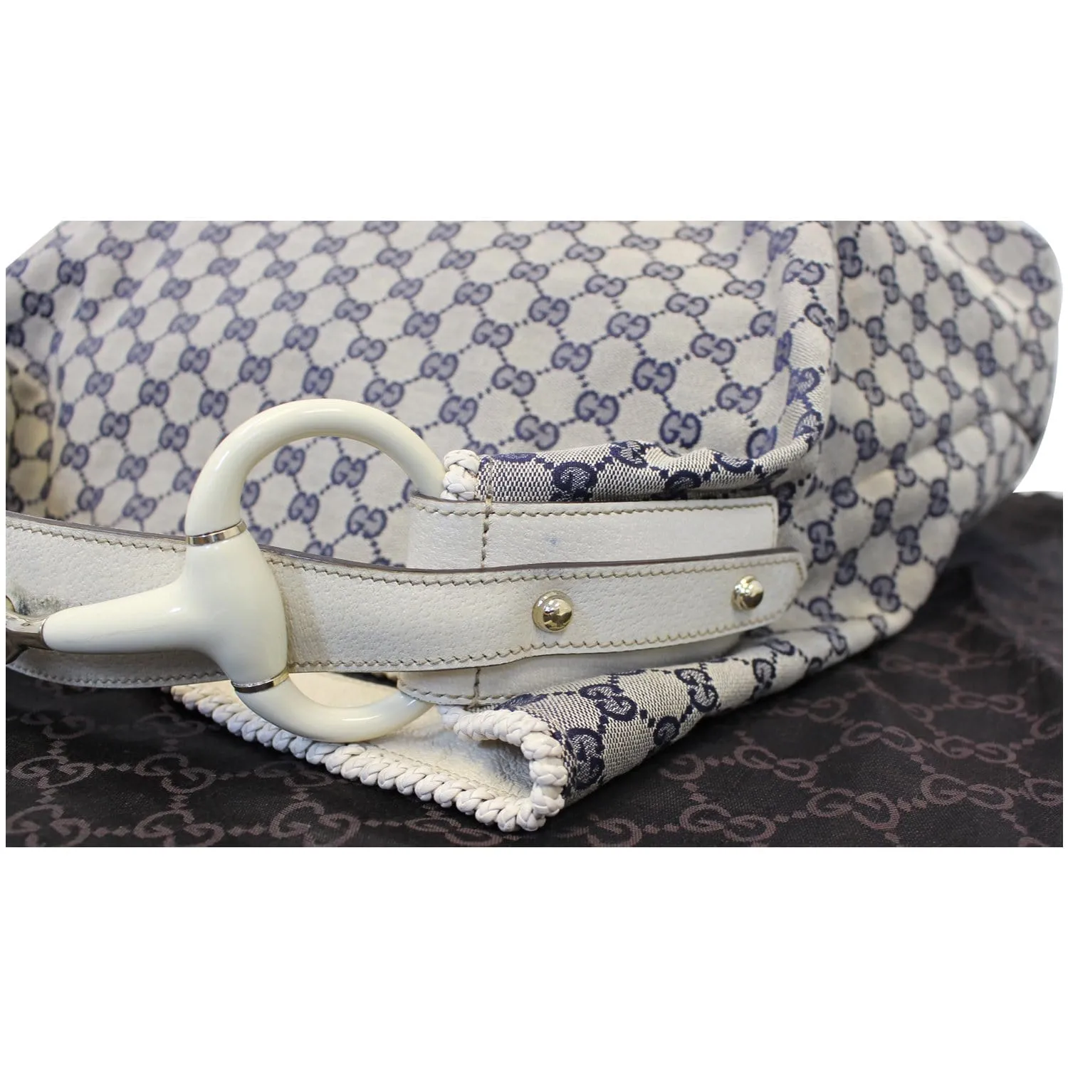 GUCCI Horsebit GG Canvas Large Hobo Bag Blue/White 114900