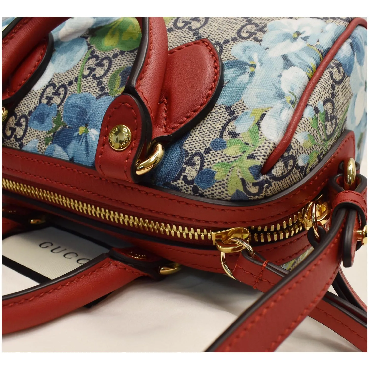 GUCCI Mini Blooms GG Supreme Canvas Top Handle Crossbody Bag Red 546312