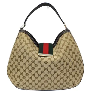 GUCCI New Ladies Web GG Canvas Large Hobo Bag Beige 233604