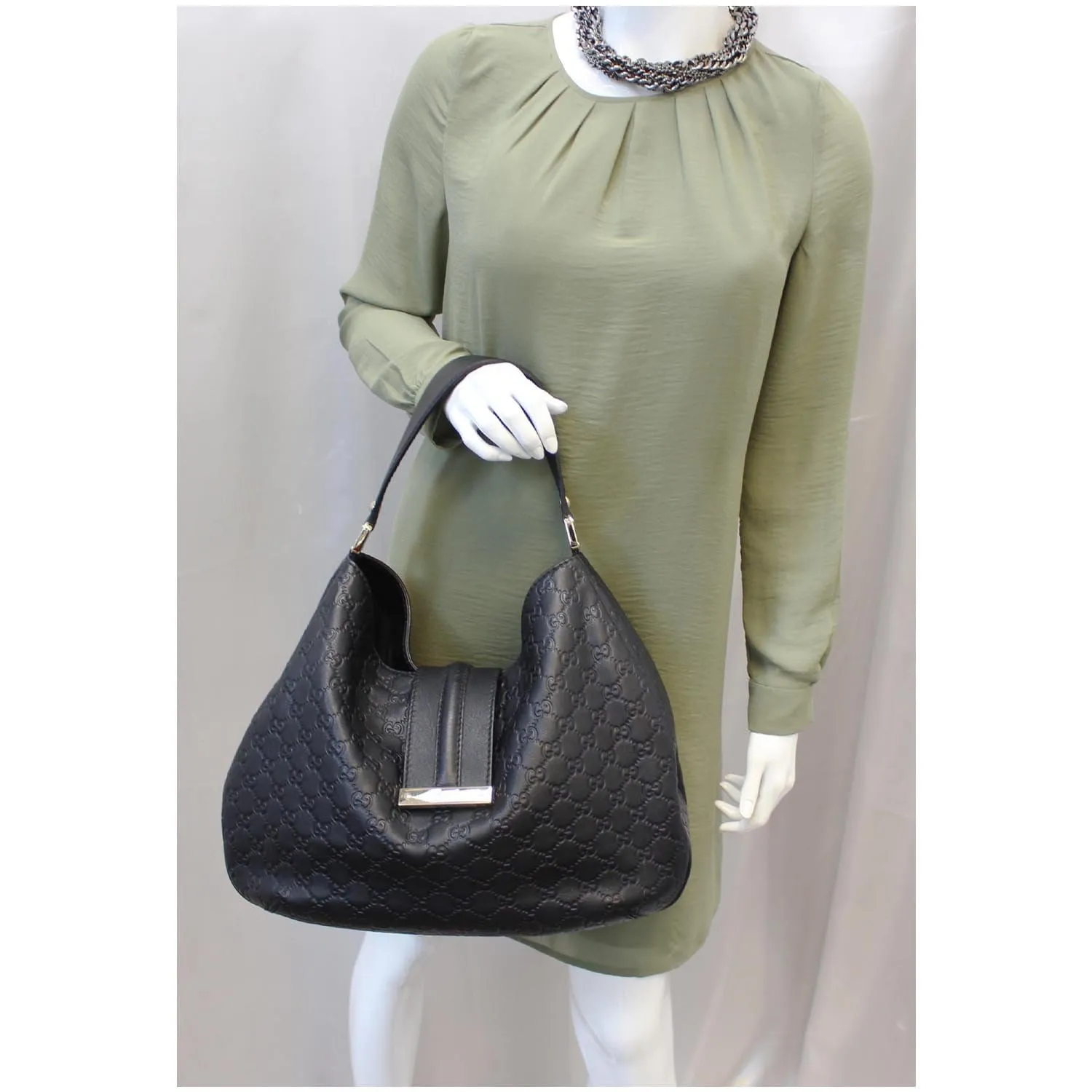 GUCCI New Web Guccissima Leather Hobo Bag Black 233604