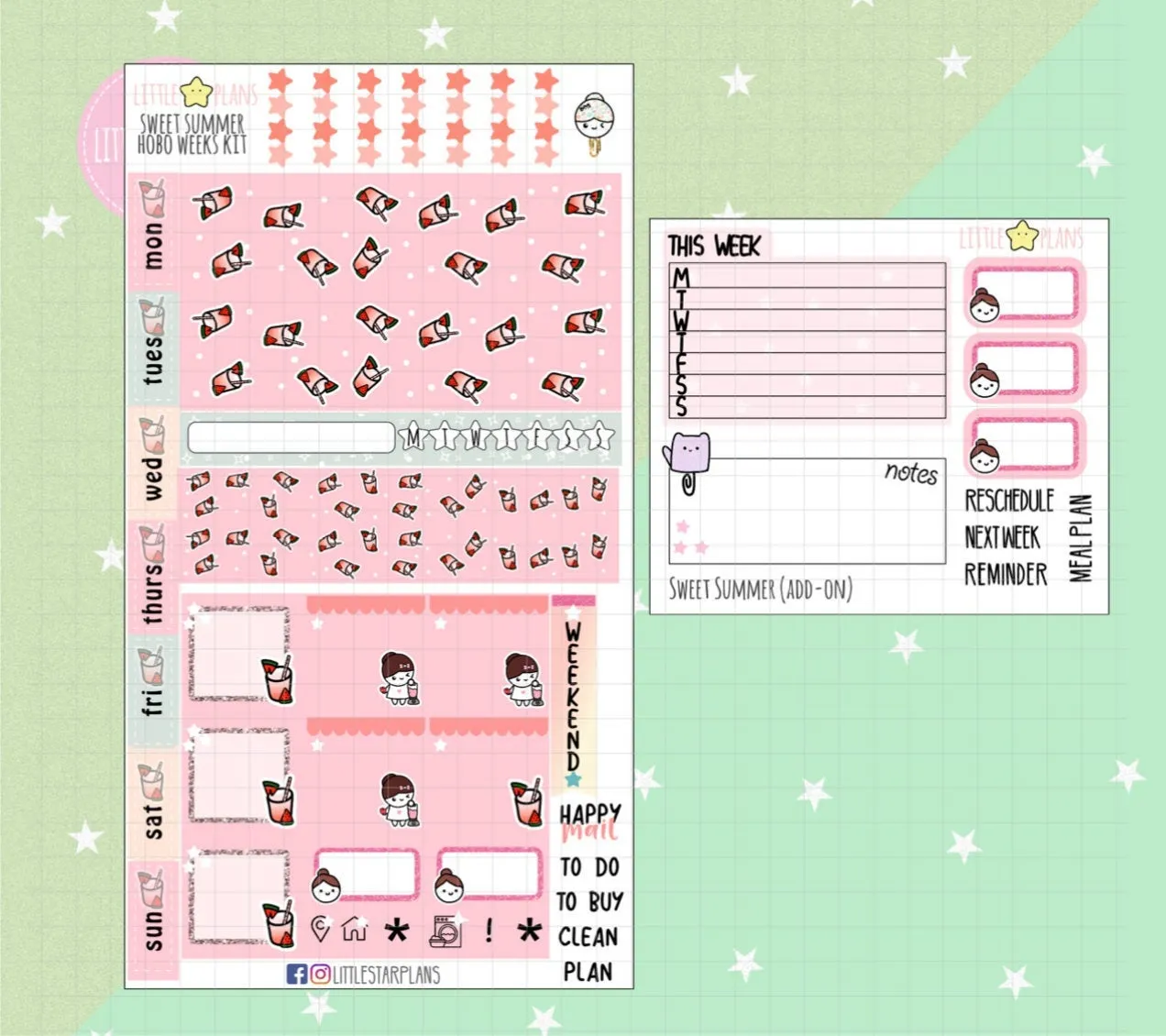 Hand-Drawn Sweet Summer Hobonichi Weeks Planner Sticker Kit