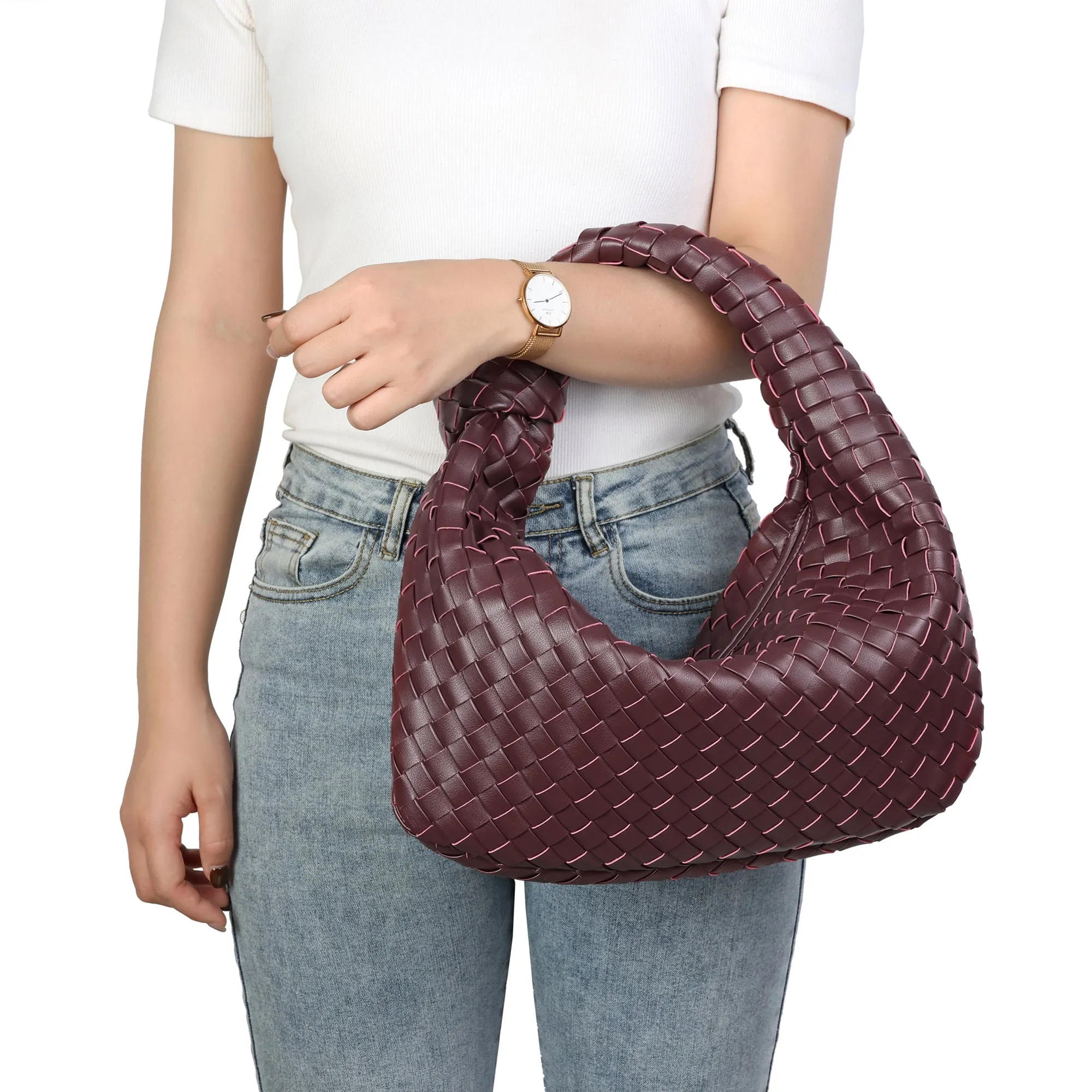 Hand-Woven Large Leather Hobo/Tote