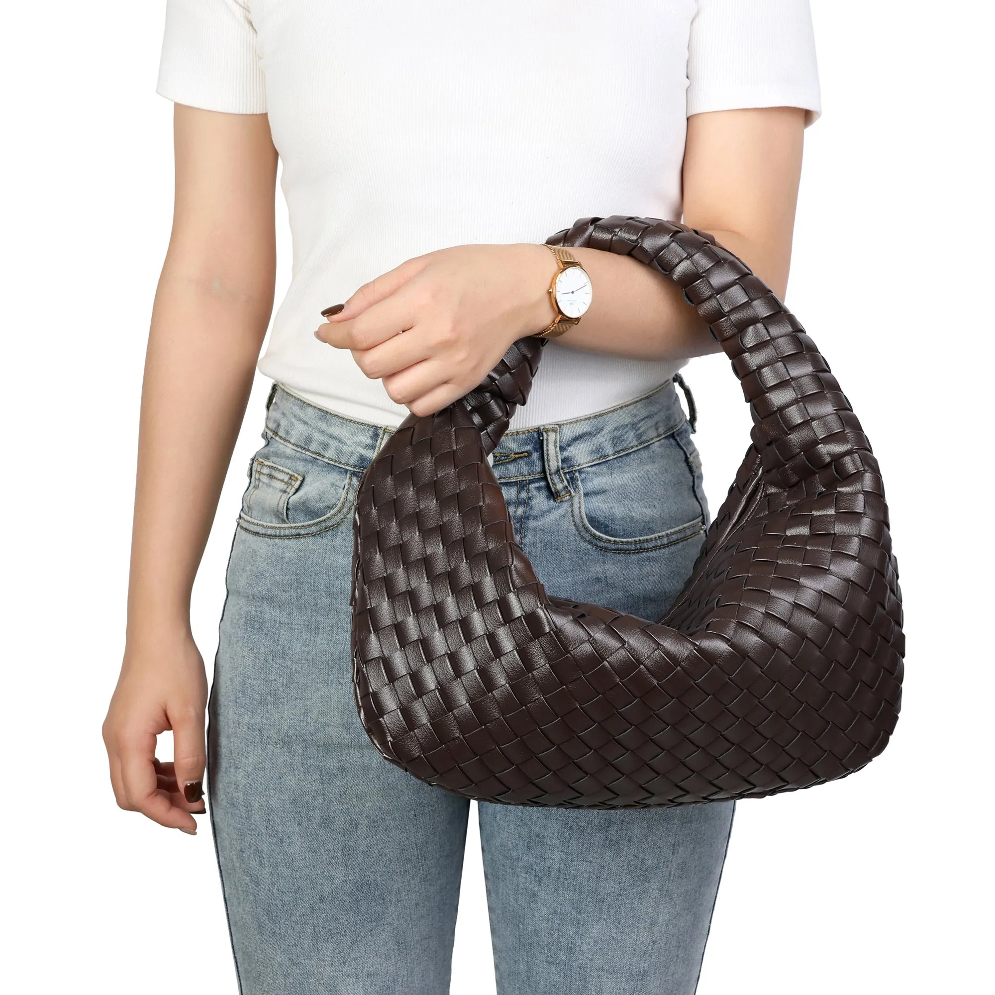 Hand-Woven Large Leather Hobo/Tote