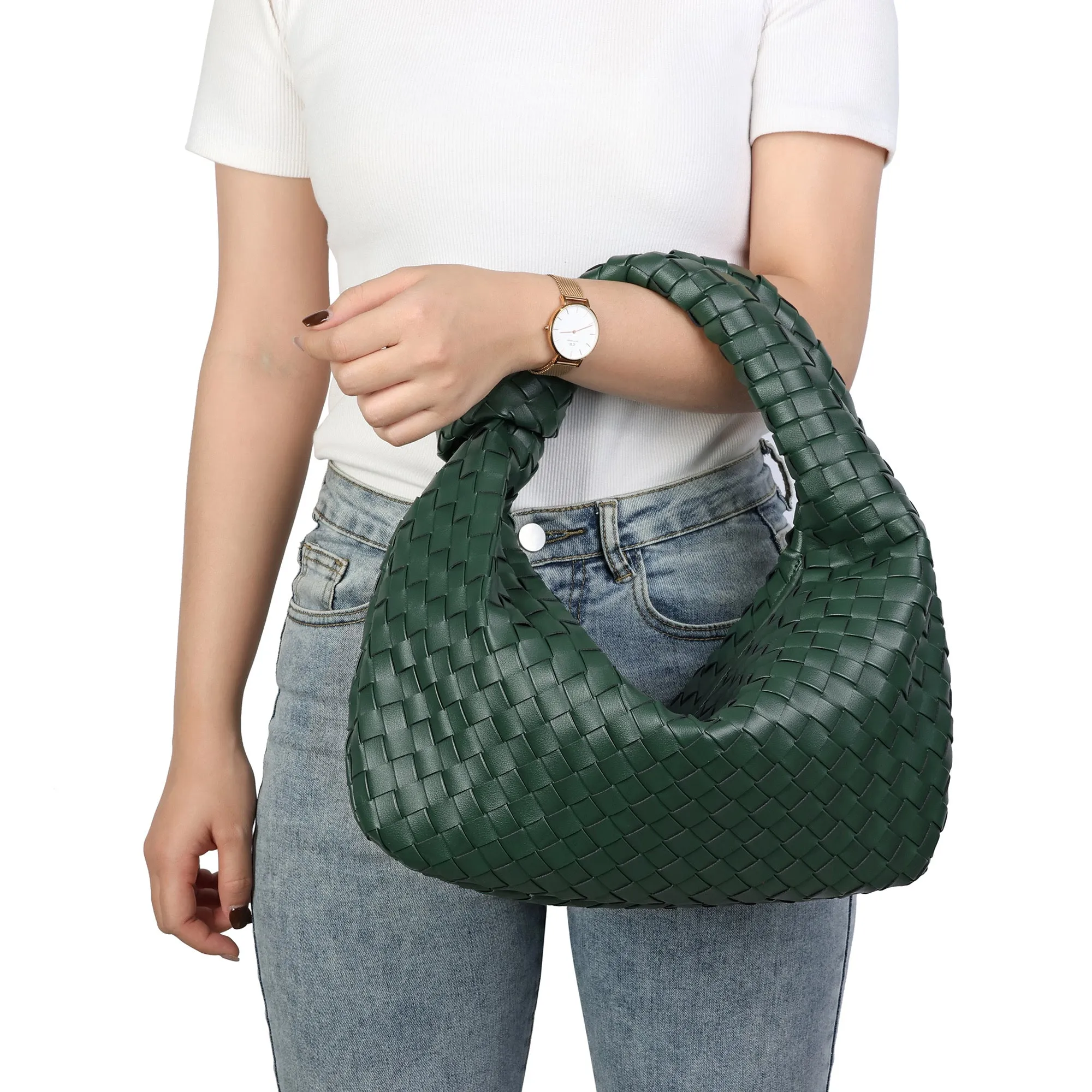 Hand-Woven Large Leather Hobo/Tote