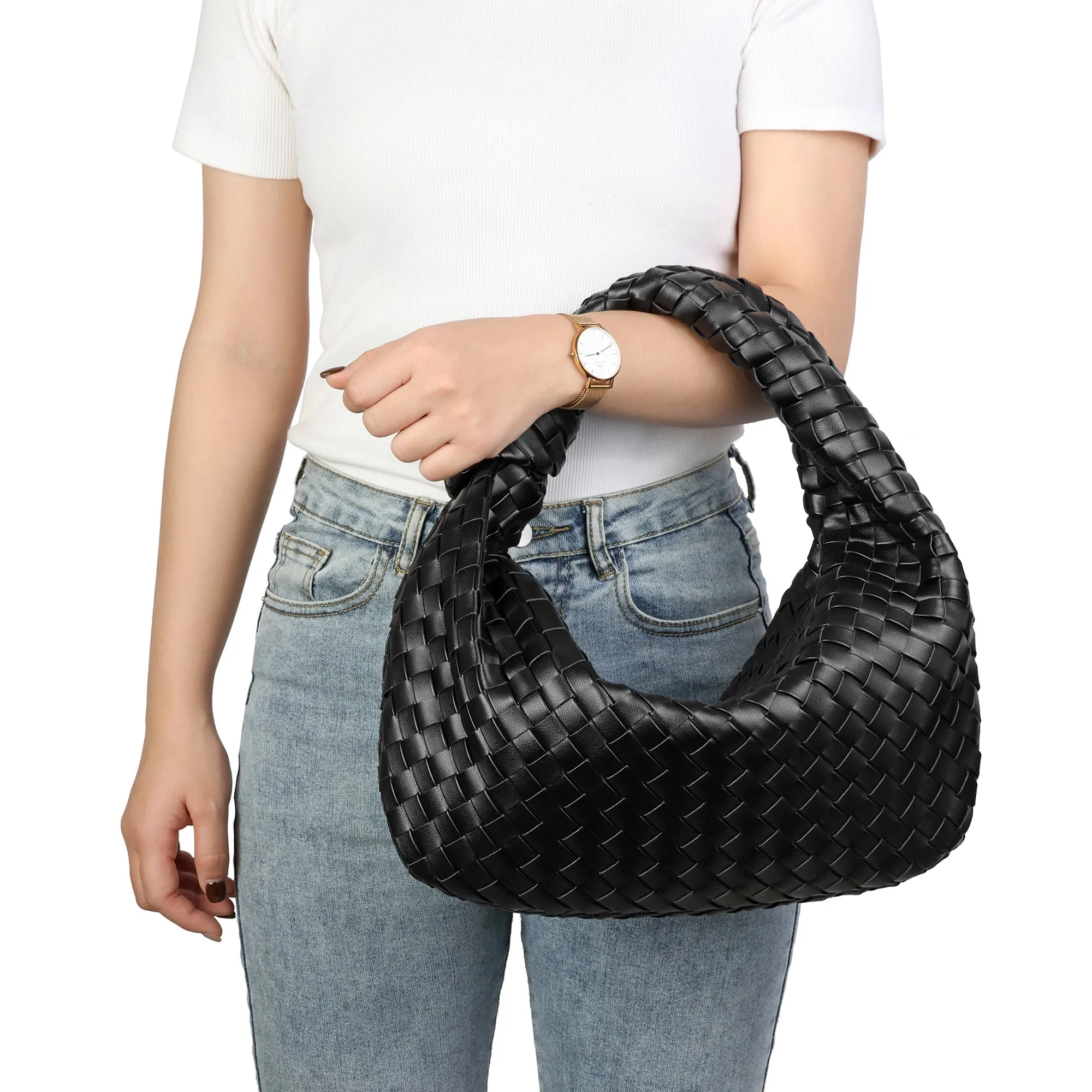 Hand-Woven Large Leather Hobo/Tote