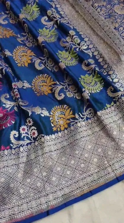 Handloom Woven Banarasi Khaddi Katan Meenakari Border Silk Saree