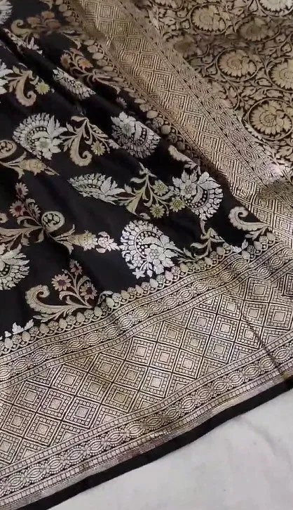 Handloom Woven Banarasi Khaddi Katan Meenakari Border Silk Saree