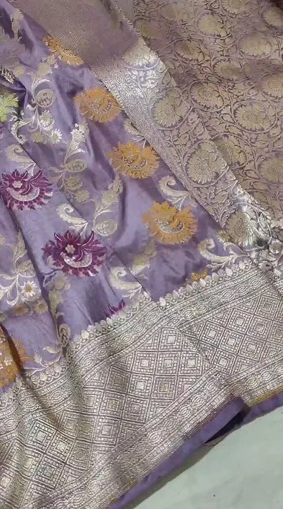 Handloom Woven Banarasi Khaddi Katan Meenakari Border Silk Saree