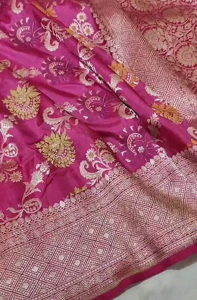 Handloom Woven Banarasi Khaddi Katan Meenakari Border Silk Saree