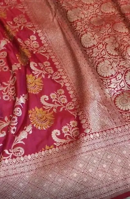 Handloom Woven Banarasi Khaddi Katan Meenakari Border Silk Saree