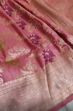 Handloom Woven Banarasi Khaddi Katan Meenakari Border Silk Saree