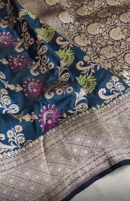 Handloom Woven Banarasi Khaddi Katan Meenakari Border Silk Saree