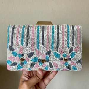 Harshini White Hand Embroidery Clutch