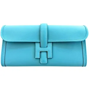 Hermes Blue Saint Cyr Jige Elan Clutch Bag Robin Egg Blue Charming