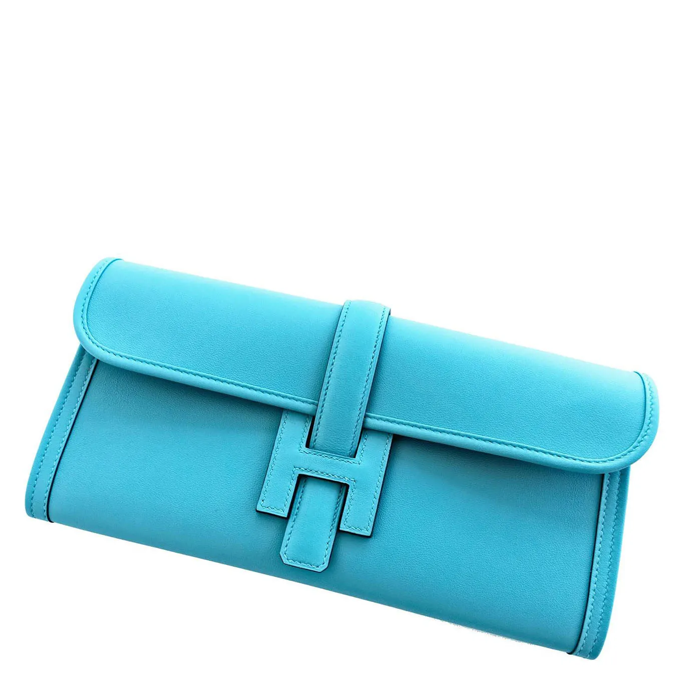 Hermes Blue Saint Cyr Jige Elan Clutch Bag Robin Egg Blue Charming