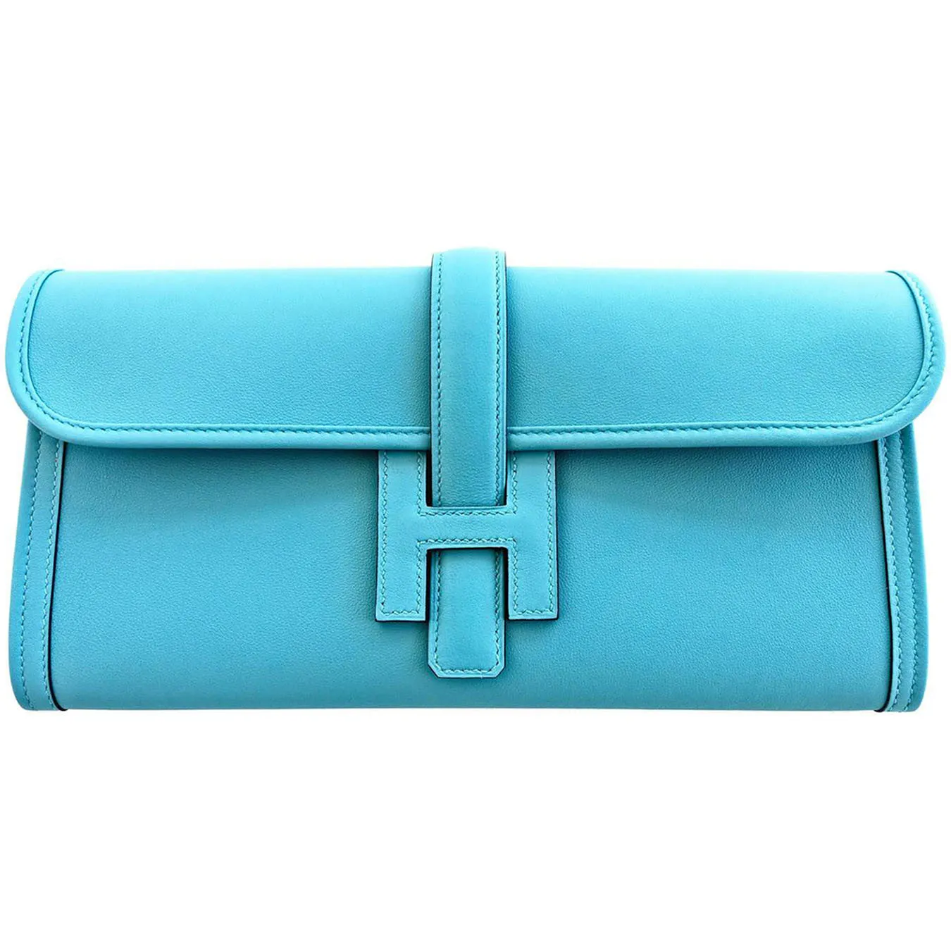 Hermes Blue Saint Cyr Jige Elan Clutch Bag Robin Egg Blue Charming