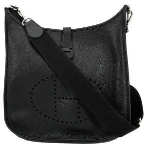 HERMES Evelyne GM Taurillon Clemence Crossbody Bag Black