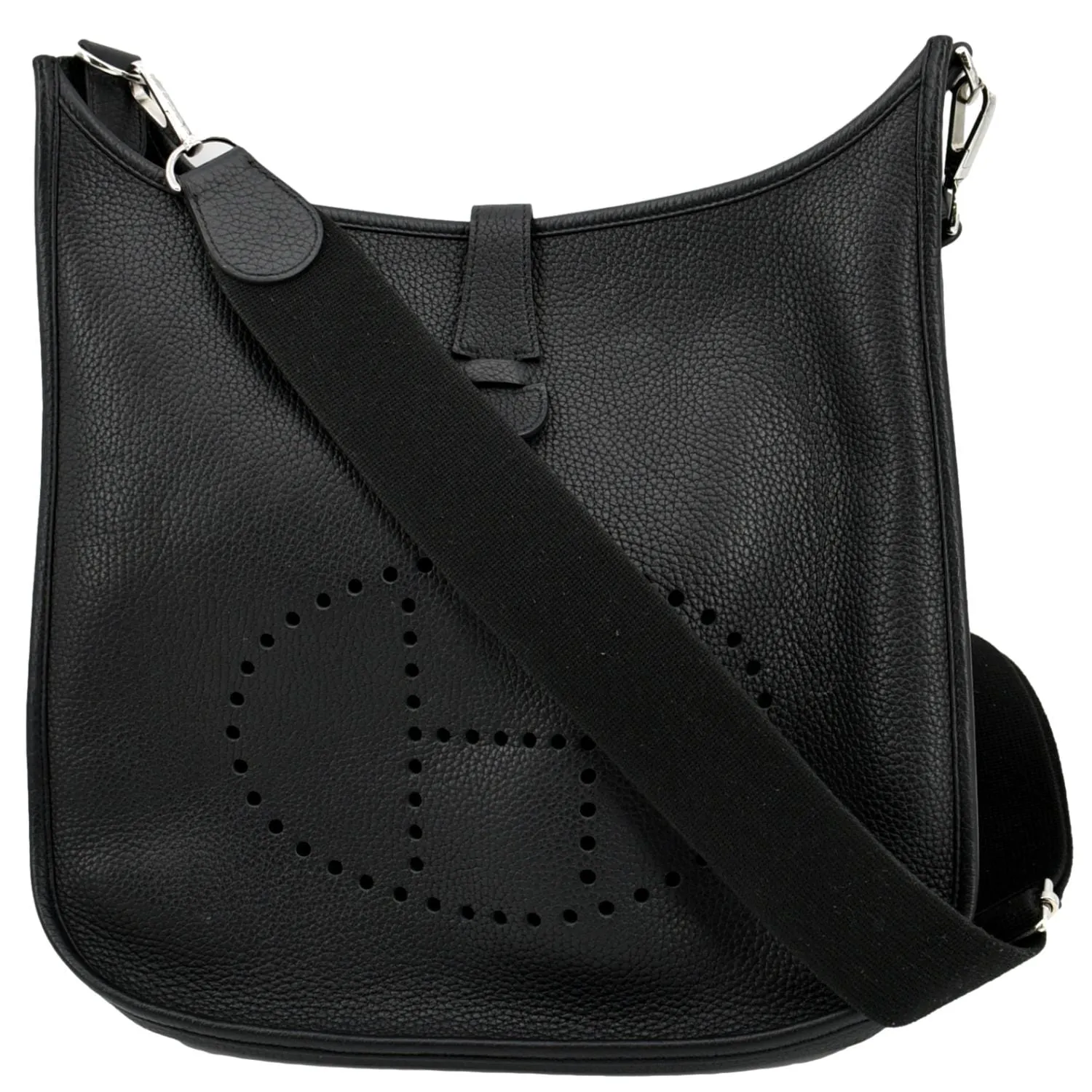 HERMES Evelyne GM Taurillon Clemence Crossbody Bag Black