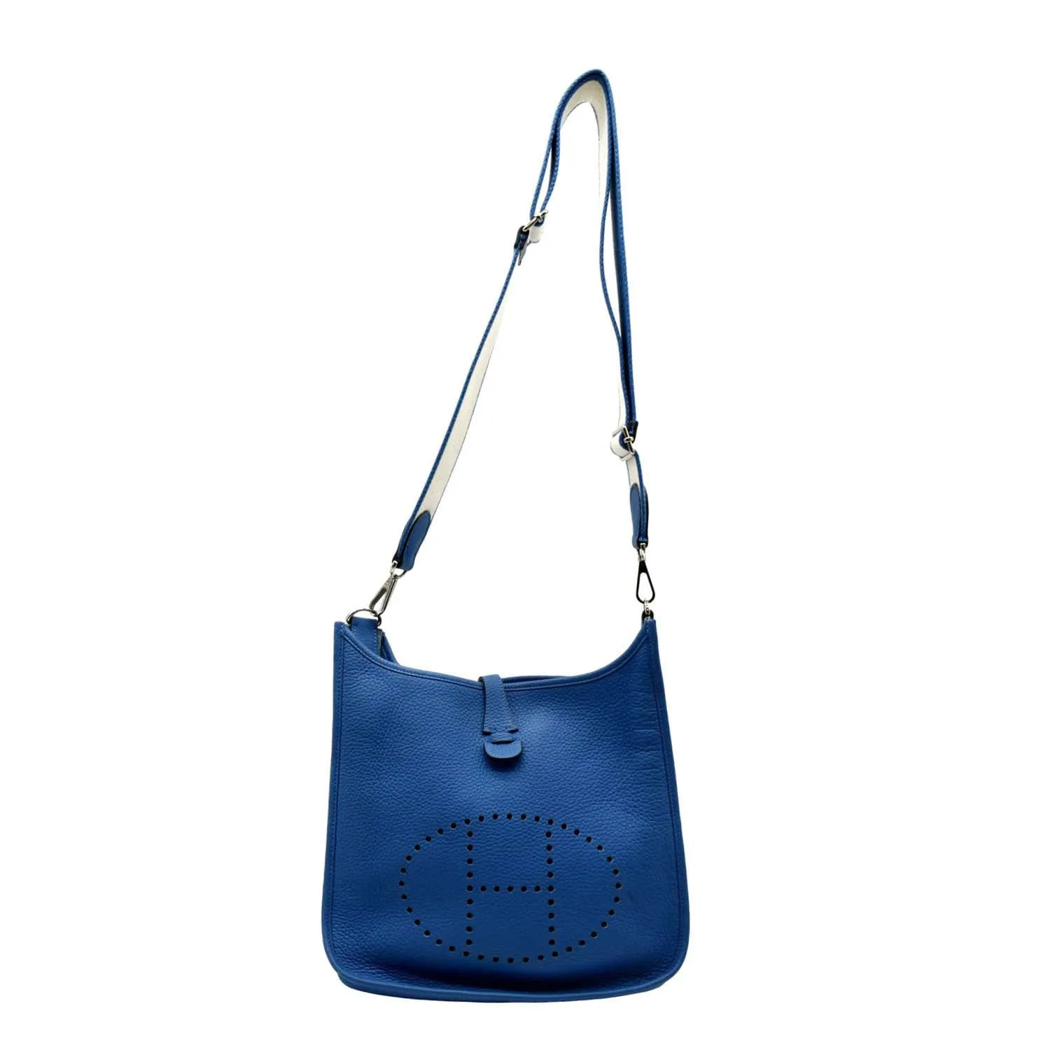 HERMES Evelyne PM Taurillon Clemence Crossbody Bag Blue