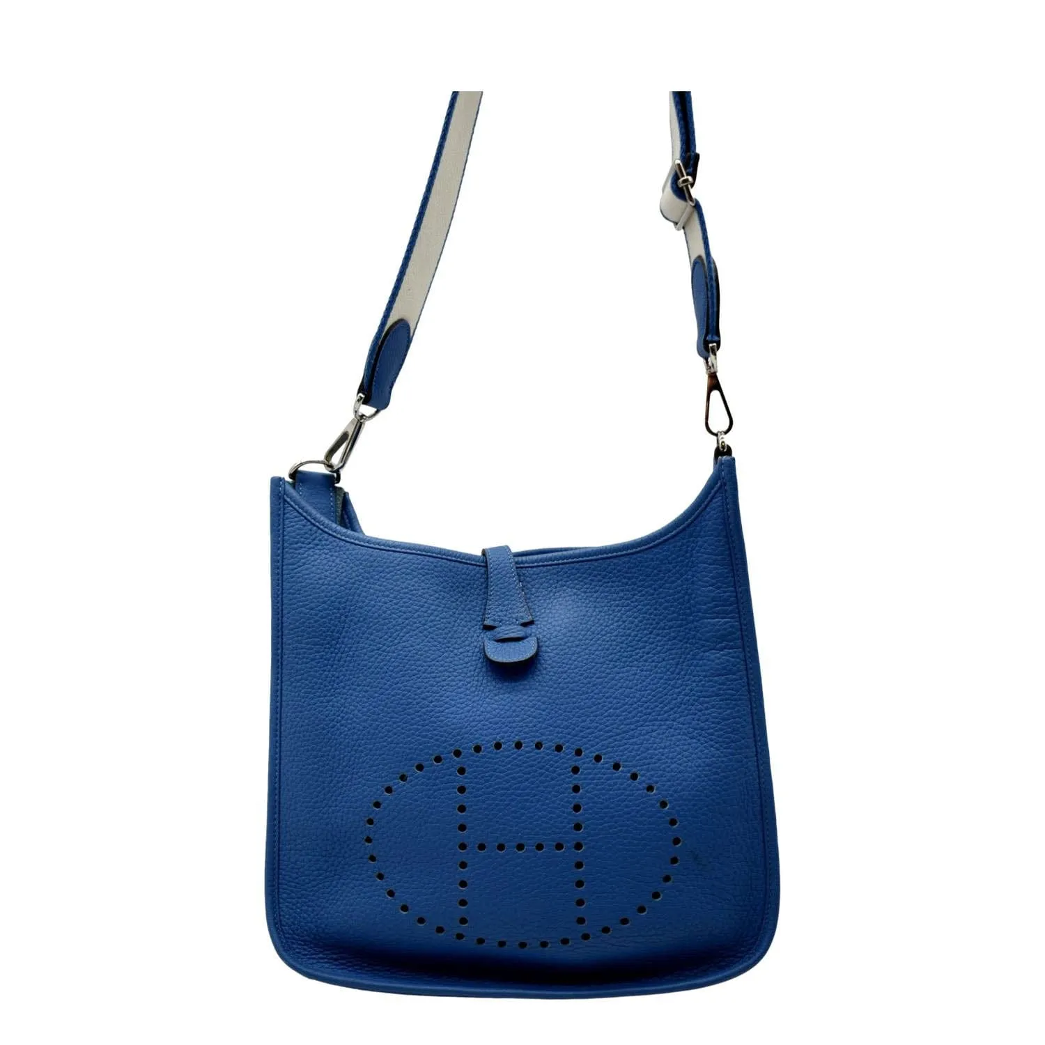 HERMES Evelyne PM Taurillon Clemence Crossbody Bag Blue